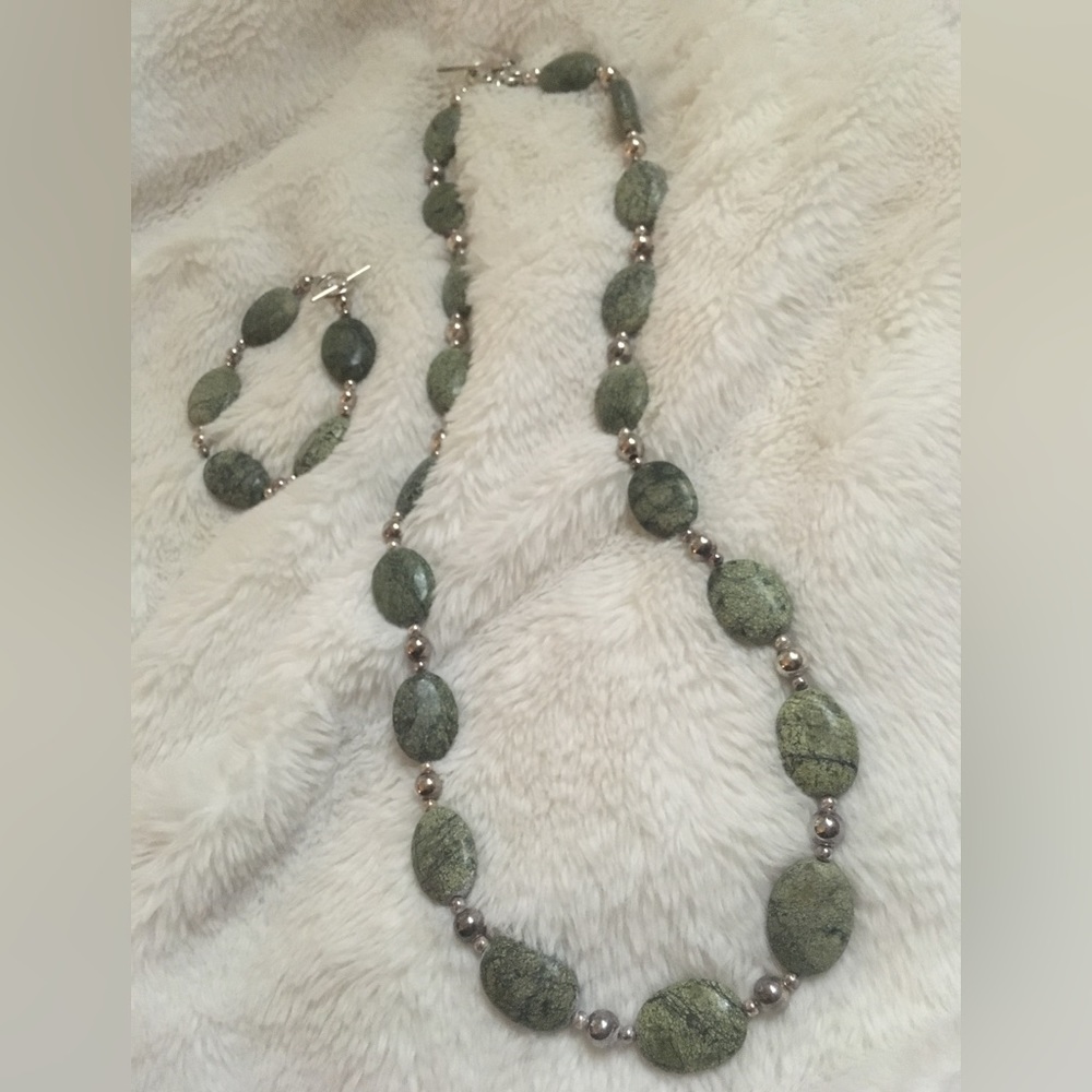 Sterling silver stone bracelet & necklace set